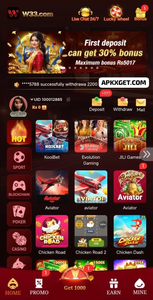 W33 game best earning apk